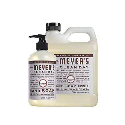 MRS. MEYER’S CLEAN DAY Liquid Hand Soap, Lavender Scent, Set Includes Refill & Bottle, No Size, No Color, 33 + 12.5 Oz, 2 Count,