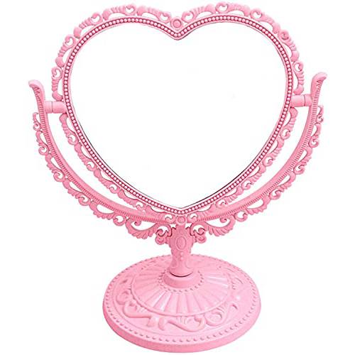 7-Inch 1X /3X Lovely Heart Mirror | Double Sided Magnifying Makeup Mirror with 360 Degree Rotation | Bathroom Bedroom Vanity Mirror (Pink, Heart-Shaped)
