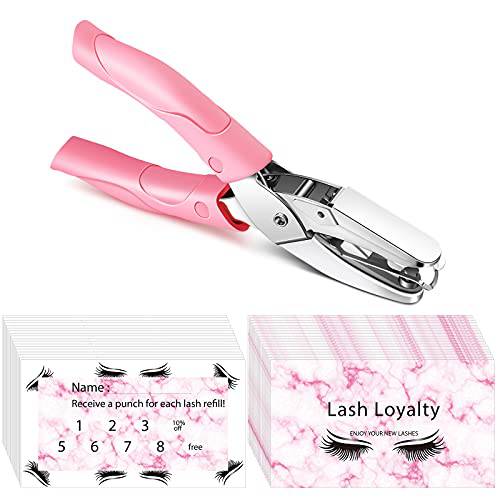 160 Pieces Lash Care Card Eyelash Extension Aftercare Instructions Business Cards Lash Extension Loyalty Punch Cards with Metal Handheld Hole Paper Puncher for Eyelash Extensions