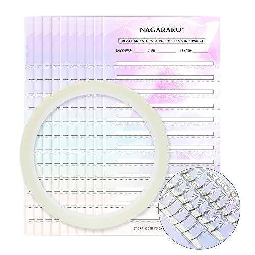 NAGARAKU Eyelash Extension Storage card Premade fans Volume lash Storage 2mm Sticky Strip False Eyelashes Paper Card ( 20 Sheets with 1 roll Tape)