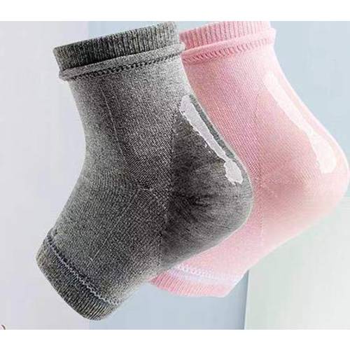 NC Gel Moisture Heel Socks Two Pairs Protect Treatment Sleeves for Dry Hard Cracked Heels (PinkGray)