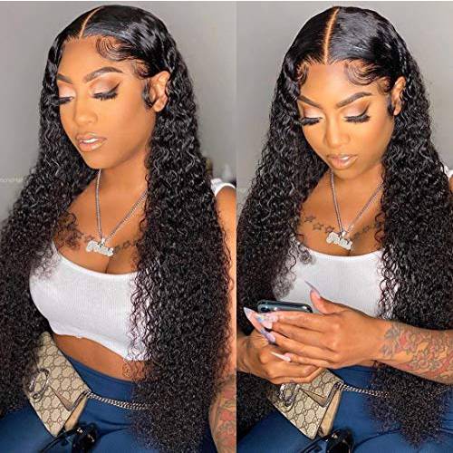 30inch Curly HD Lace Wigs 180 Density HD Transparent Curly Lace Front Wigs Human Hair Pre-plucked 13X4 Deep Curly Lace Front Human Hair Wigs for Black Women 10A Gluless Virgin Brazilian Natural Hair Wet and Wavy Wig