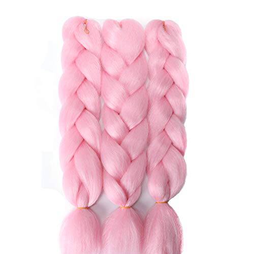 Imierfa Pink Braiding Hair, Jumbo Braid Hair Pink High Temperature Synthetic Fiber Kanekalon Braiding Hair Extensions for Twist Braiding Crochet Hair Color Pink 24 3PCS