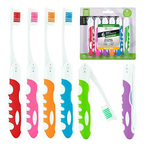Travel Toothbrush, Portable Toothbrush Built in Cover, Travel Size Toothbrush For Hiking, Camping, and Traveling, Folding Toothbrushes, Collapsible Multi Color Travel Toothbrush Kit (6 Pack-Soft)