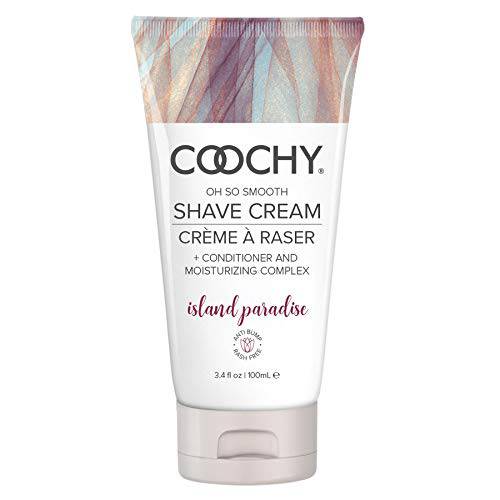 Coochy Rash-Free Shave Cream | Conditioner & Moisturizing Complex | Ideal for Sensitive Skin, Anti-Bump | Made w/ Jojoba Oil, Safe to Use on Body & Face | Island Paradise 3.4floz/ 100mL