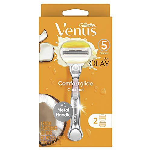 Gillette Venus Store Comfortglide with Olay Coconut Womens Razor Handle + Blade Refills, Silver, 2 Count