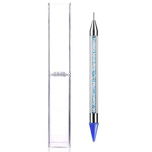 Onwon Dual-Ended Nail Rhinestone Picker Wax Tip Pencil Pick Up Applicator Dual Tips Dotting Pen Beads Gems Crystals Studs Picker with Acrylic Handle Manicure Nail Art Tool (Blue)