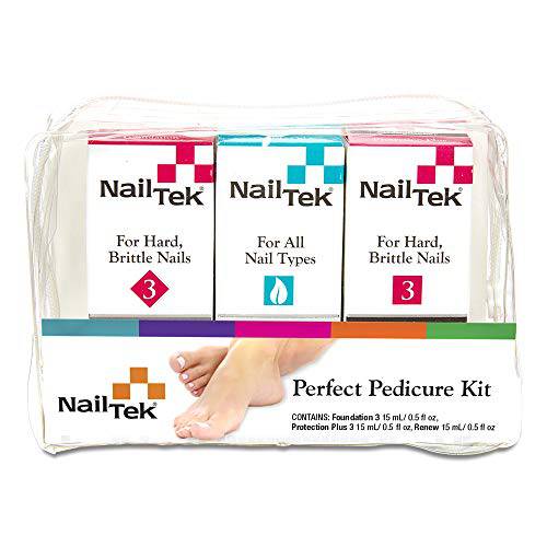 Nail Tek Kit, Pedicure Foundation 3, Protection Plus 3, Renew - 3 pc, Repair and Reinforce Dry, Brittle Nails, Prevents Nails Discoloration