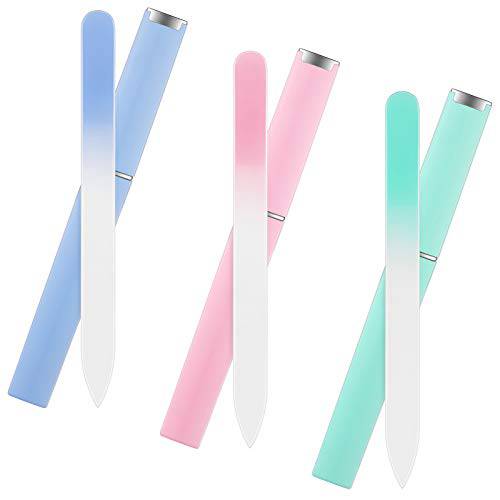 Glass Nail File 3 Pack, Nail File, Glass Nail File with Case, Double Sided Etched Surface Files, Stocking Stuffers for Women or Adults, Unique Gifts Package for Women and Girls, by XIPOO