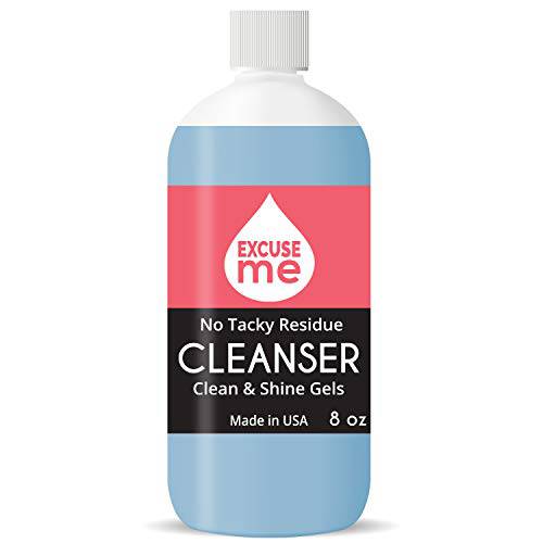 Excuse Me Premiun Uv & Led Gel Cleanser for Nails Clean & Shine Gels Soak Off No Tacky Residue 8 oz (1 Piece)