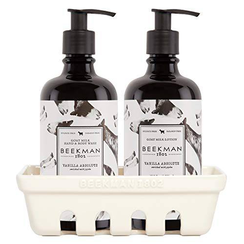 Beekman 1802 - Hand Care Caddy Set - Fig Leaf - Goat Milk-Based Hand Wash & Lotion Set for Dry Hands - Naturally Rich in Lactic Acid & Vitamins - Cruelty-Free Bodycare - (2x 12.5 oz Each)
