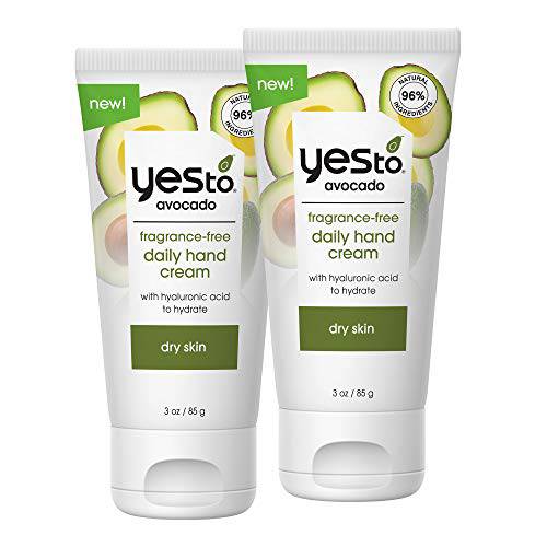 Yes To Avocado Fragrance Free Daily Hand Cream, Fast-Absorbing Formula That Combats Signs Of Aging, With Omega 3 Fatty Acids, Hyaluronic Acid & Glycerin, Natural, Vegan & Cruelty Free, 3 Oz (2 Pack)