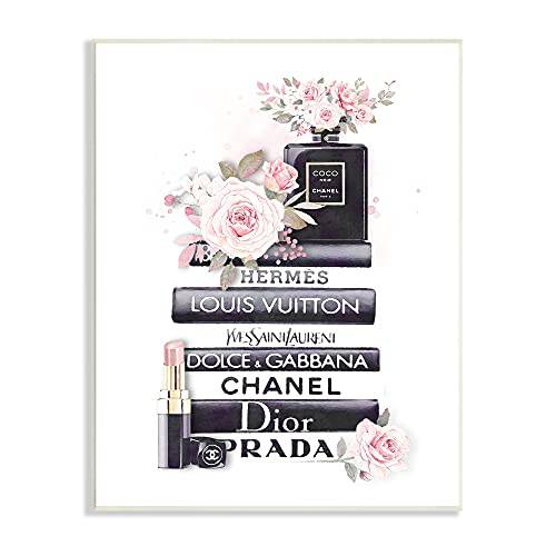 Stupell Industries Pink Roses and Toiletries Fashion Glam Bookstack, Designed by ROS Ruseva Wall Plaque, Black