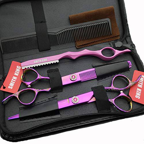 Professional Hair Cutting Scissors Set with Razor Comb Case,Hair cutting shears Hair Thinning shears with rose handle (7.0 inches)