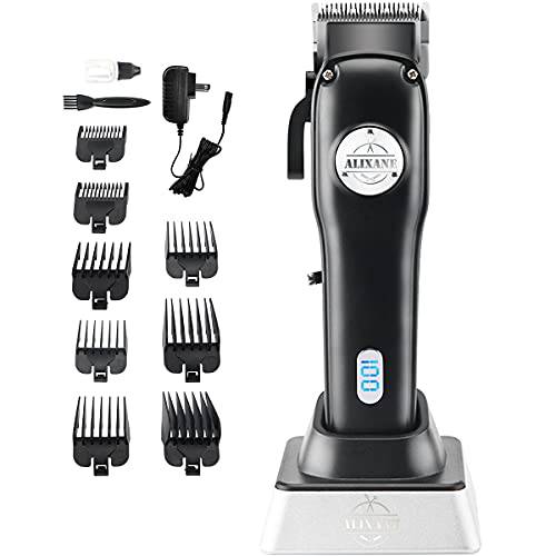 Cordless Hair Clipper Trimmer for Men, Professional Rechargeable Hair Cutting Kit with Charging Stand and 8 Guided Combs, Haircut Grooming Set for Home and Barbers (Black)