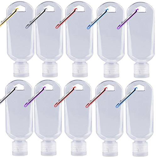 Veiai 2oz/50ml Empty Refillable Dispenser Travel Bottles for Hand Sanitizer, Clear Plastic Empty Bottles Liquid Containers with Carabiner for School Office Backpack Purse(20PCS)