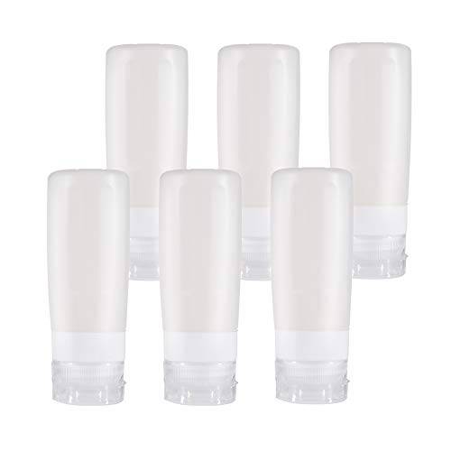 sincewo Travel Bottles Travel Containers TSA Approved Travel Size Toiletries Containers 3oz Leak Leakproof Silicone Travel Bottles for Shampoo Conditioner Lotion Face Body Wash (6 Pack White)