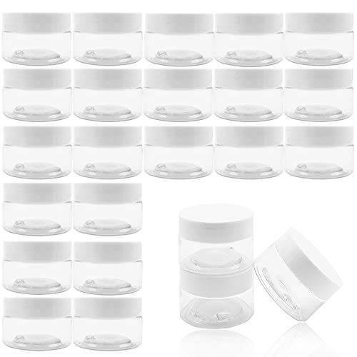 24 Pcs 1 Oz Plastic Cosmetic Containers Set Round Clear Cosmetic Jars with Inner Liners and White Lids for Creams,Lotions,Liquids,Cosmetic,Lip Balm,Lip Gloss