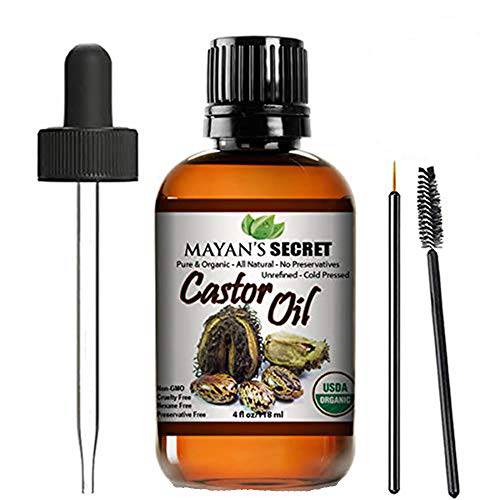 USDA Certified Organic Castor Oil Hexane-Free Castor Oil - Moisturizing & Healing, For Dry Skin, Hair Growth - For Skin, Hair Care, Eyelashes Huge 4 ounce - Caster Oil By Mayan’s Secret