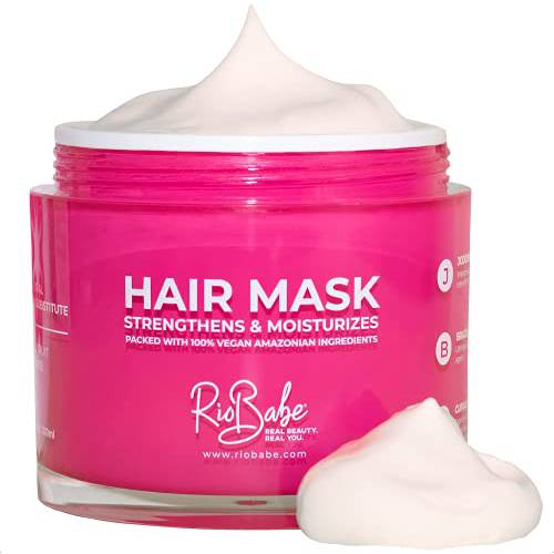 RioBabe Hair Mask for Dry Damaged Hair - Treatment for Anti Breakage & Hair Growth, 100% Vegan Hair Repair Deep Conditioner for Over-Processed Hair with Jojoba Oil, Keratin & Acai Berry, Cruelty-Free, 7 oz