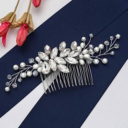 Gorais Crystal Bride Wedding Hair Comb Pearl Bridal Hair Pieces Rhinestone Hair Accessories for Women and Girls (A-Silver)