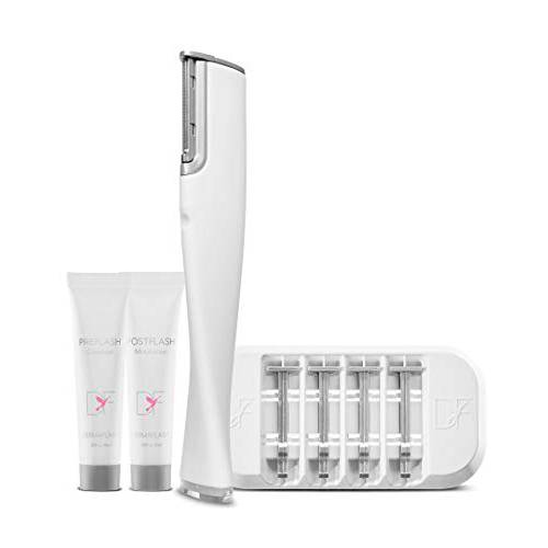DERMAFLASH LUXE Device, Anti,Aging, Exfoliation, Hair Removal, and Dermaplaning Tool with Sonic Edge Technology and 4 Weeks of Treatment