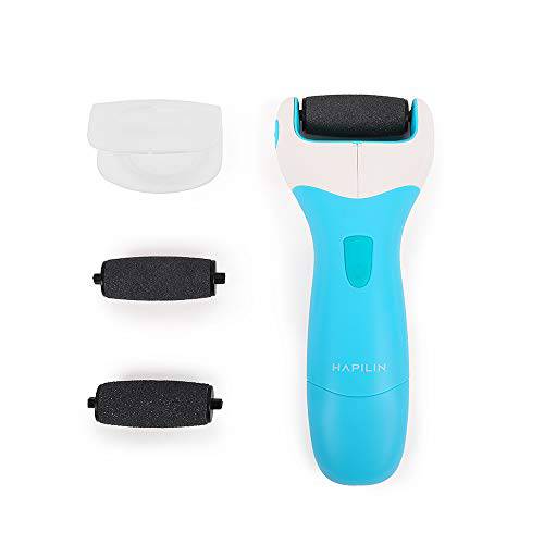 Hapilin® Electric Foot Scrubber with removable Carborundum roller head, 2 speeds, Battery-operated with 2 Extra roller heads.