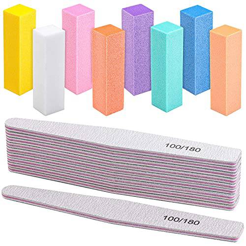 18 Count Nail Files and Buffers Set 100/180 Grit Fingernail Files Nail Buffing Block Double Sided Emery Boards for Natural and Acrylic Nails