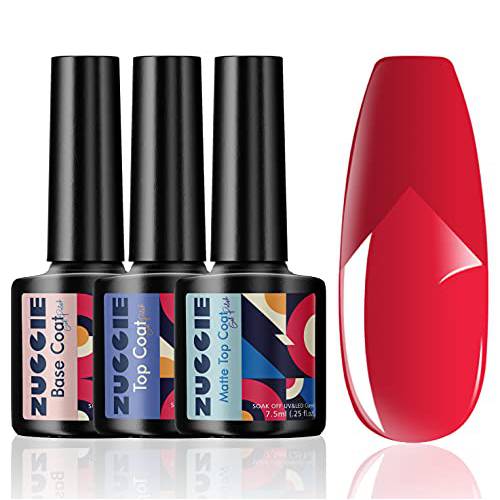 ZUCCIE Gel Top and Base Coat, No Wipe Top Coat-Matte Gel Top Coat and Shine Top Coat Base Coat Set UV/LED Gel Nail Polish Soak Off Long Lasting and Matte Shine Finish Gel for Home and Salon