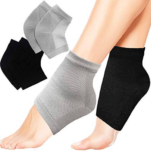 Moisturizing Heel Socks, 2 Pairs Gel Toeless Socks, Open Toe Socks, Vented Gel Spa Sleeves to Heal and Treat Dry Cracked Heels Treatment Soften Repair (Black & Gray)