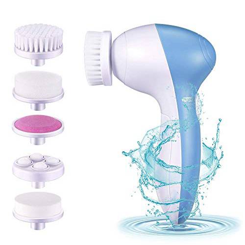 Facial Cleansing Brush Face Brush Facial Brush UBBETTER Waterproof Cleansing Brush Set NEW style 2 Speeds With 5 Brush Heads Facial Beauty Brush (Blue)
