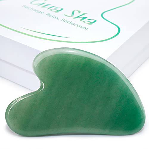 Gua Sha Facial Tool from BAIMEI for Self Care Made of Green Aventurine, Relieve Tensions and Reduce Puffiness, Massage Tool for Face and Body Treatment