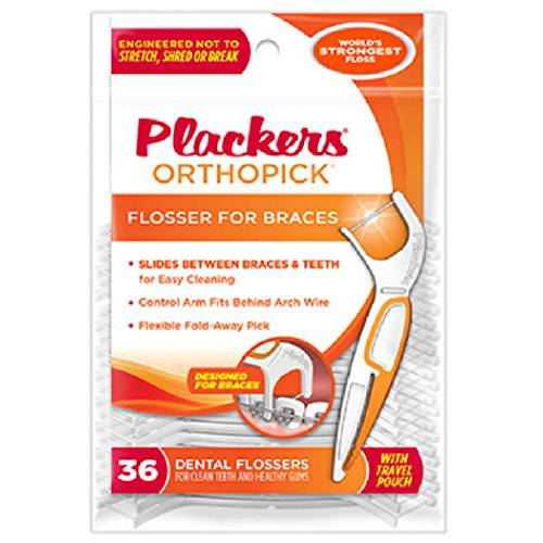 Plackers Orthopick Flosser for Braces - 36 Count (Pack of 4)