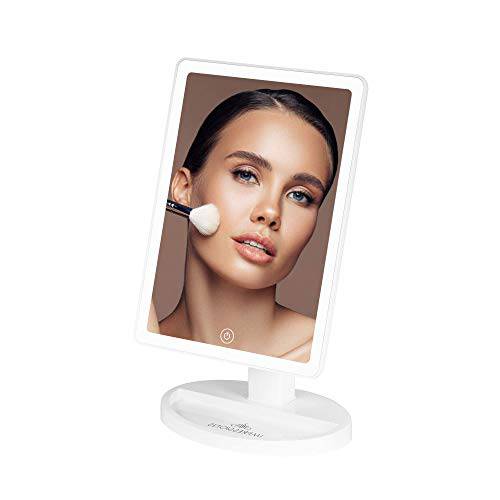Impressions Vanity Touch Ultra LED Lighted Makeup Mirror, X Large Vanity Mirror with Touch Sensor Dimmer Switch, 360 Rotation Tabletop Cosmetic Mirror with Catchall Storage, Double Power Supply(Black)