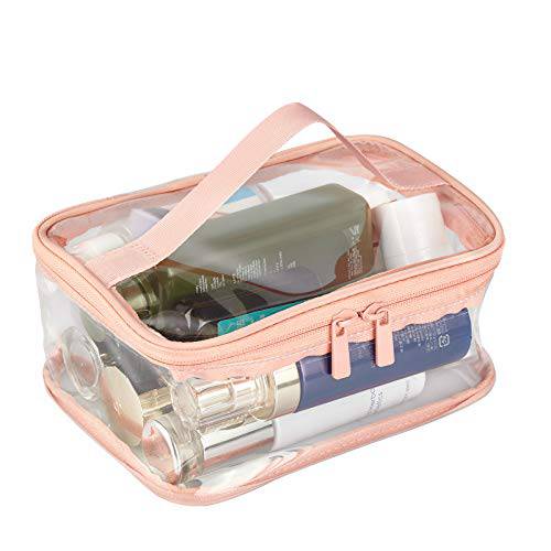 Tsa Approved Clear Travel Toiletry Makeup Bags with Zipper and Handle Waterproof Transparent PVC Cosmetic Bag (Medium, Pink)