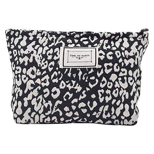 LYDZTION Leopard Print Makeup Bag Cosmetic Bag for Women,Large Capacity Canvas Makeup Bags Travel Toiletry Bag Accessories Organizer,Black