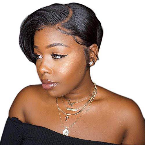 VIPbeauty Short Pixie Cut Bob Wig Brazilian Straight Human Hair Lace Front Bob Wigs 150% Density Glueless 13×6×1 Lace Front Wig for Black Women Pre Plucked With Babyhair Natural Black(6 Inch)