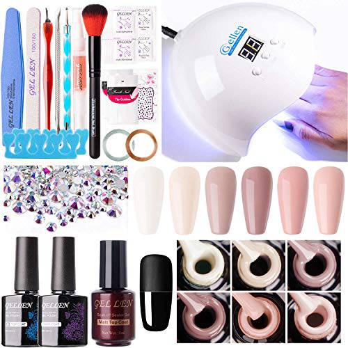 Gellen Gel Nail Polish Kit with U V LED Light 54W Nail Dryer, 6 Gel Nail Nude Colors, No Wipe Top Base Coat, Nail Art Decorations, Manicure Tools, All-In-One Manicure Kit, Gentle Nudes