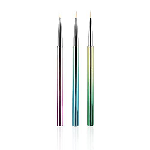 FULINJOY 3PCS Nail Art Liner Brushes, UV Gel Painting Nail Art Design Brush Metal Handle Nail Drawing Pens (7mm,9mm,11mm)
