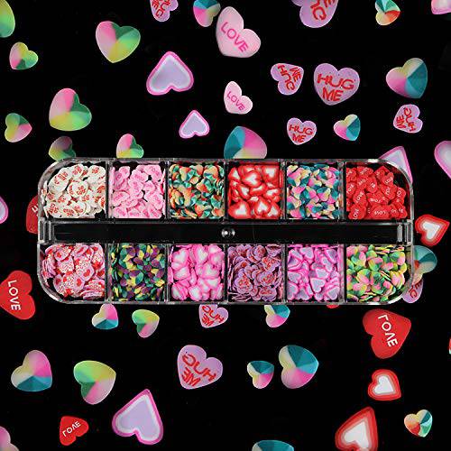 12 Color Love Heart Nail Art Slices,Heart Shape Candy Colors Nail Sequins Nail Glitter Flakes Charms Manicure Tool Nail Decorations,Craft Nail Accessories