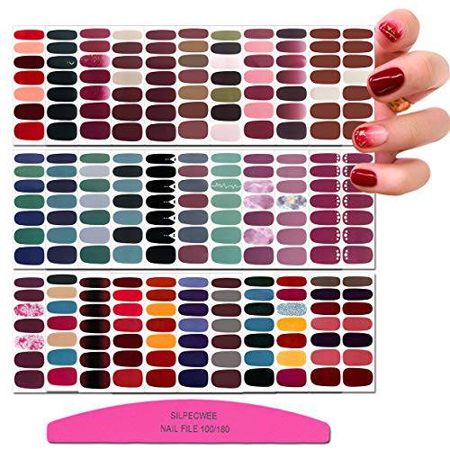 SILPECWEE 30 Sheets Adhesive Nail Polish Strips Stickers 1Pc Nail File Solid Color Ombre Nail Wraps Nail Art Decals Manicure Kit for Women