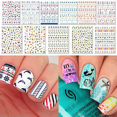 TailaiMei Summer Nail Decals Stickers, Self-Adhesive DIY Design Nail Art Decorations (12 Sheets)