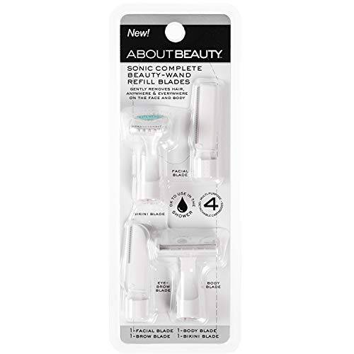 About Beauty Sonic Complete Beauty-Wand Refill Blades for Exfoliating, 4 Pack - Includes Facial Blade, Bikini Blade, Brow Blade & Body Blade