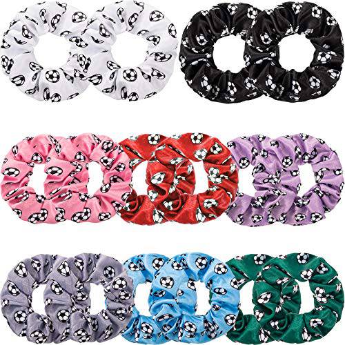 Syhood 16 Pieces Soccer Hair Scrunchies Soccer Hair Ties Elastic Soccer Hair Bands Ponytail Holders Sport Hair Accessories for Girls Women Players Coaches Teams