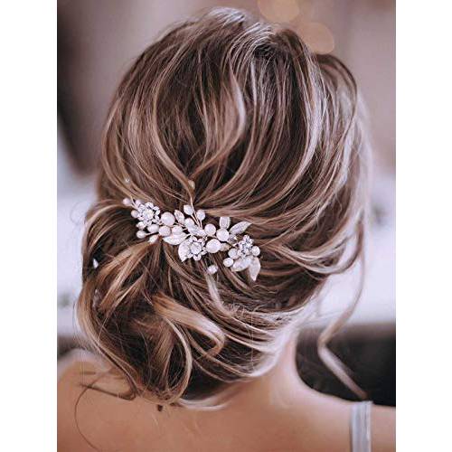 Gorais Bride Wedding Hair Vine Silver Pearl Bridal Headpieces Leaf Hair Accessories for Women and Girls (A Silver)