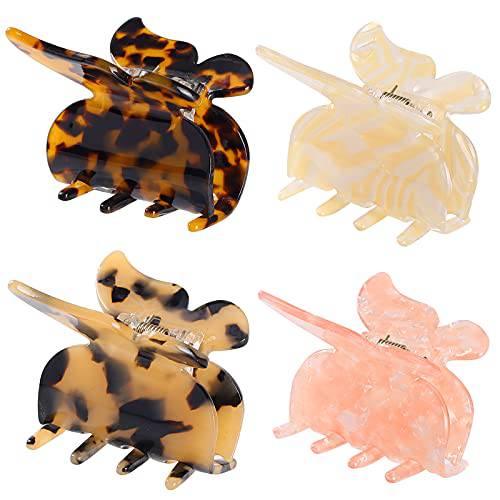 4 Pack Hair Claw Clips Stylish Cute Barrettes Tortoise Celluloid Hair Clips for Women Girls Hair Clamps