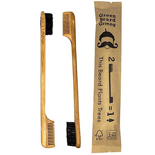 Sapling Mustache Brush & Comb (2-pack) from Green Beard Grmng - Boar Bristle & Bamboo