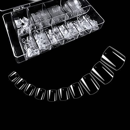 240 Pcs Extra Long C Curve Nail Tips - XXL Clear Fake Straight Square Shape Half Cover Acrylic False Nails with Box for Salons Nail Art,12 Sizes