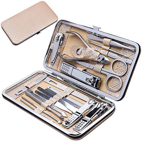 26 PCS Premium Manicure Set, AULLUA Nail Clippers, Professional Grooming Gift Kit, Pedicure Kit, Stainless Steel Facial, Cuticle, Nail Care Tools with Luxurious Portable Travel Case, for Women & Men