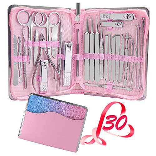 Manicure Set 30 in 1 Nail Clipper set,RedFlow Nail Clippers,Fingernail & Toenail Clippers,Manicure Tools,Pedicure Tools,Suitable for Travel Manicure Kit,Nail Set Kit With Everything Profe(Pink)